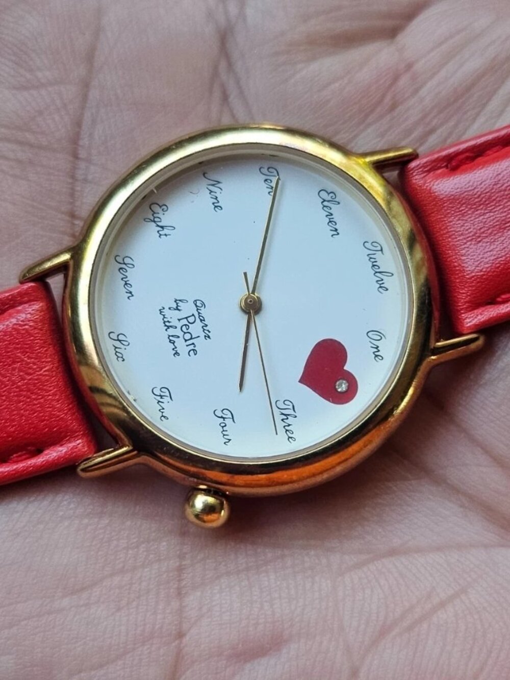 Vintage Pedre Wristwatch Red Genuine Leather Strap Quartz Analog Wrist Watch